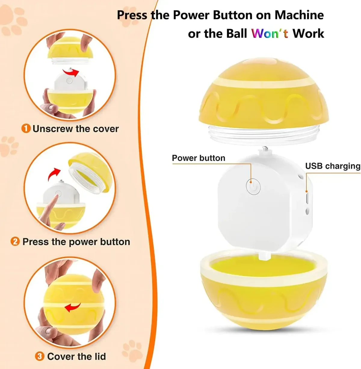 how to open and switch on the rolling dog ball