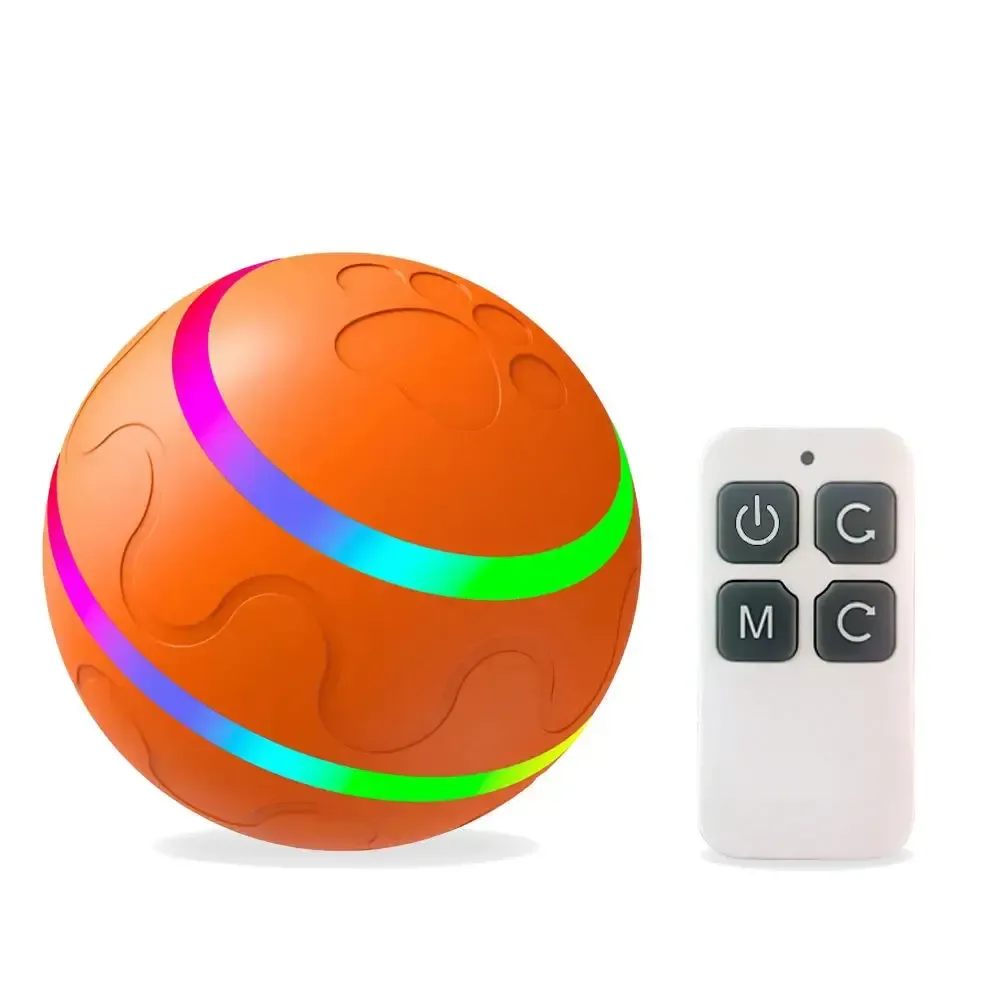 orange rolling dog ball with its remote