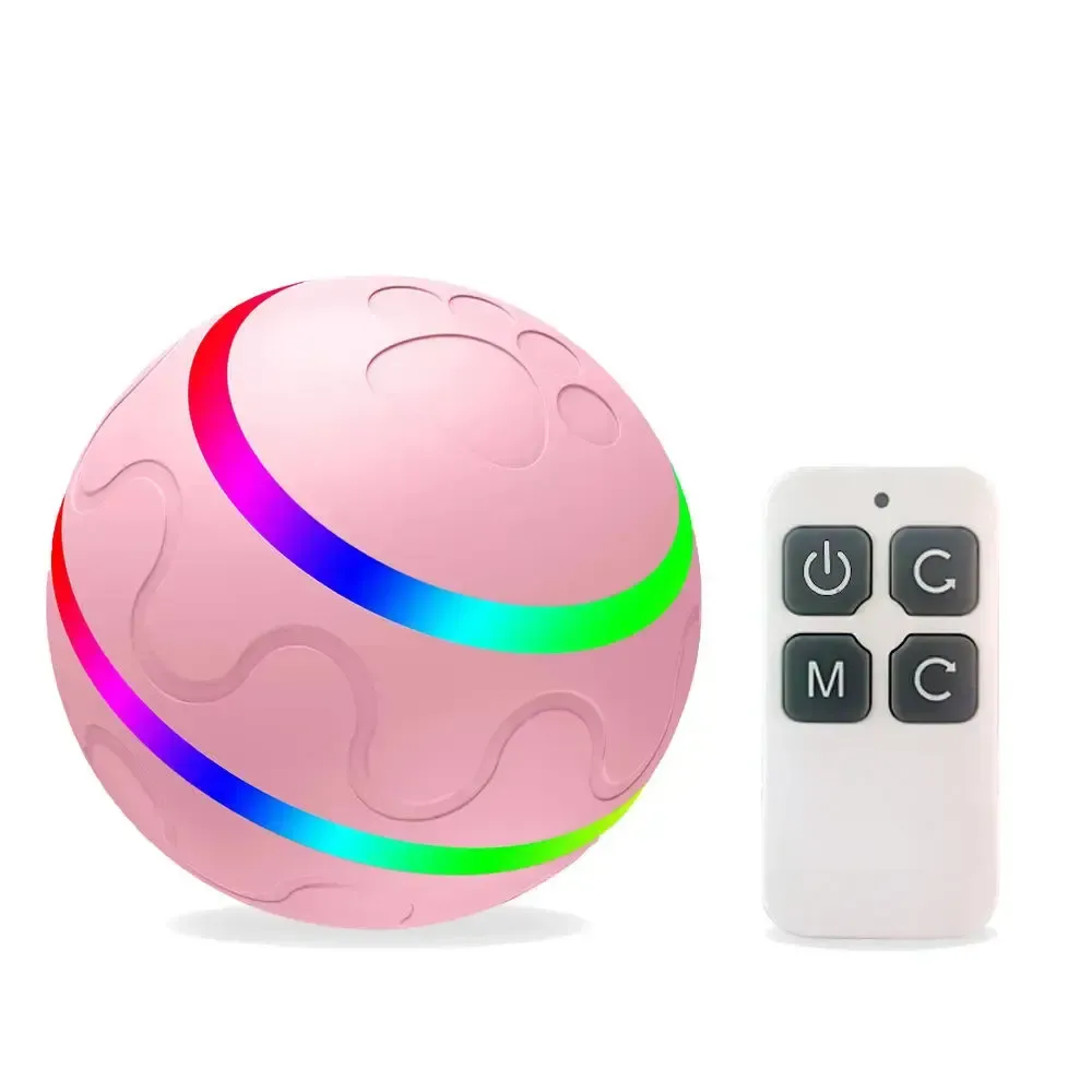 pink rolling dog ball with its remote