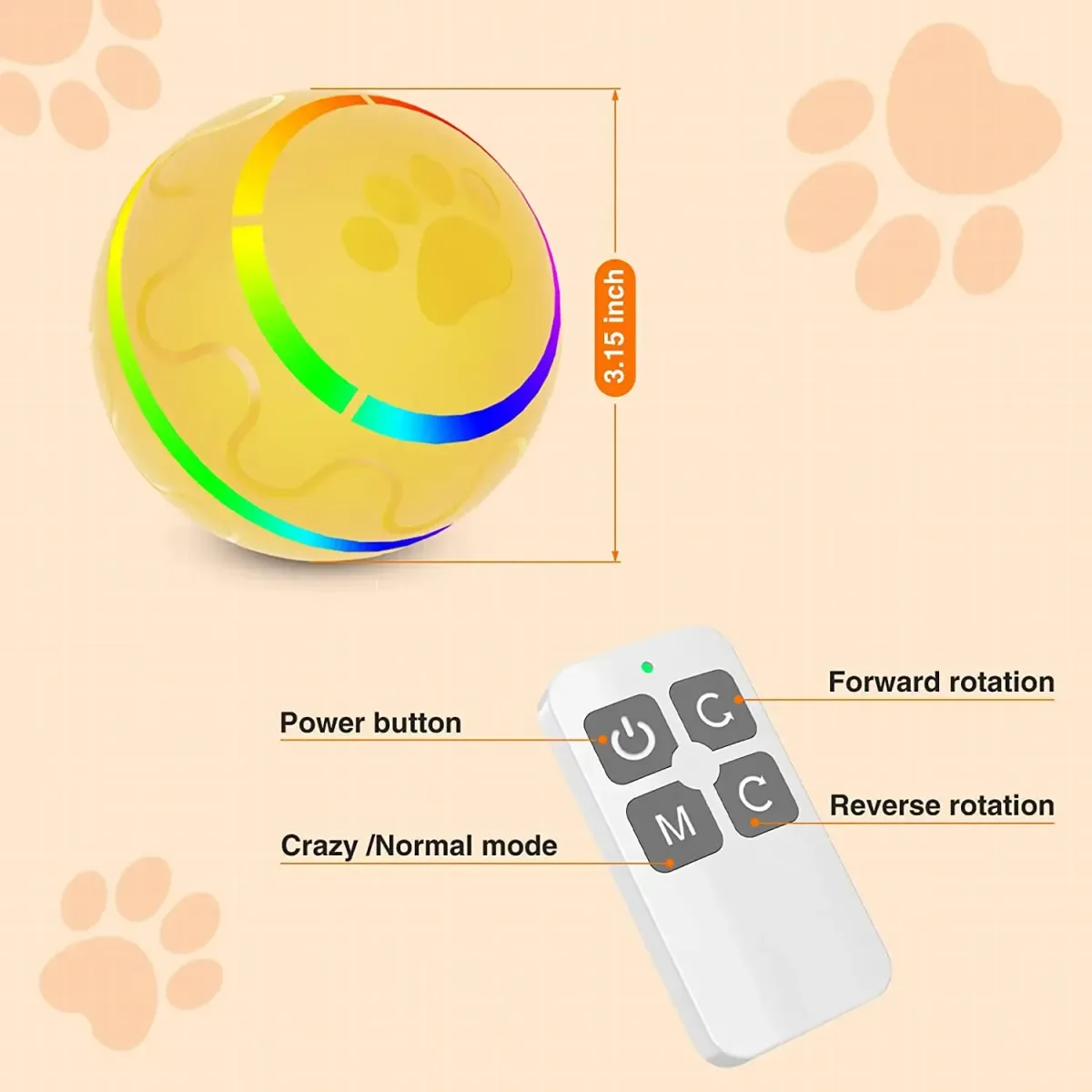 remote functions of the rolling dog ball