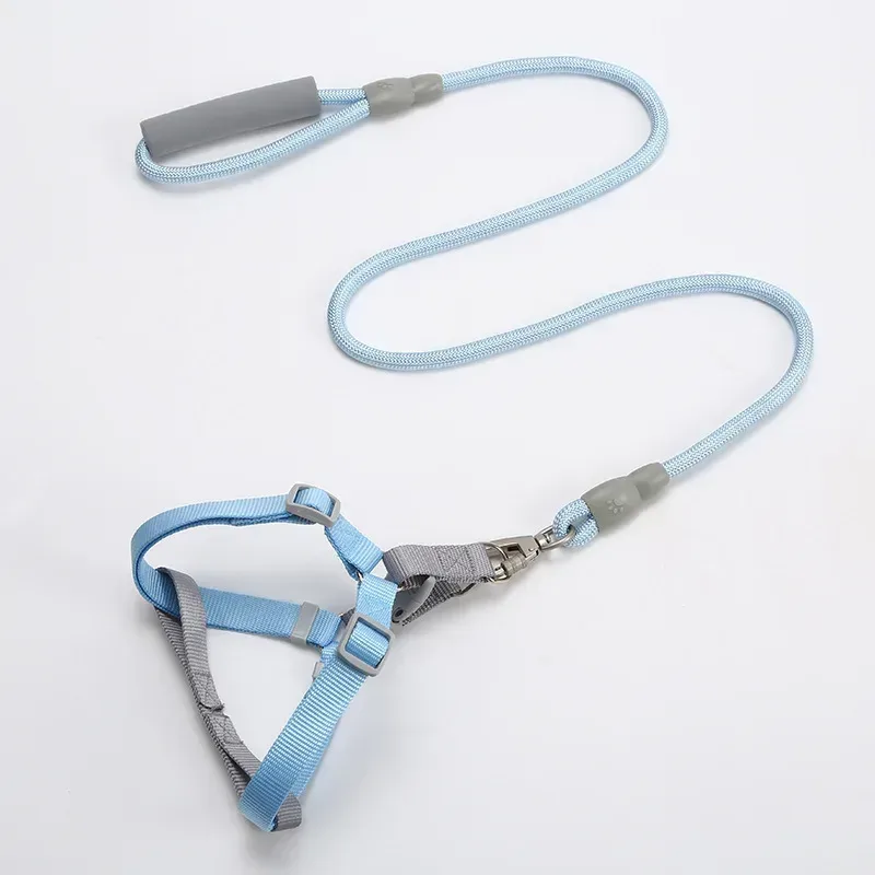 round rope leash clipped to the pastel dog harness