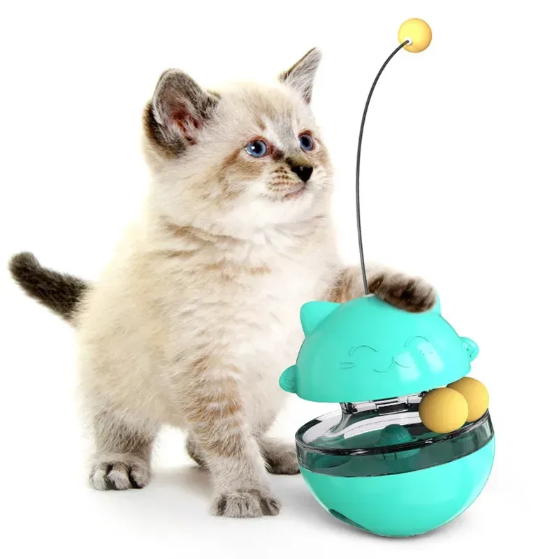 gattino che allunga la zampa verso la molla del gioco dispenser per gatti
