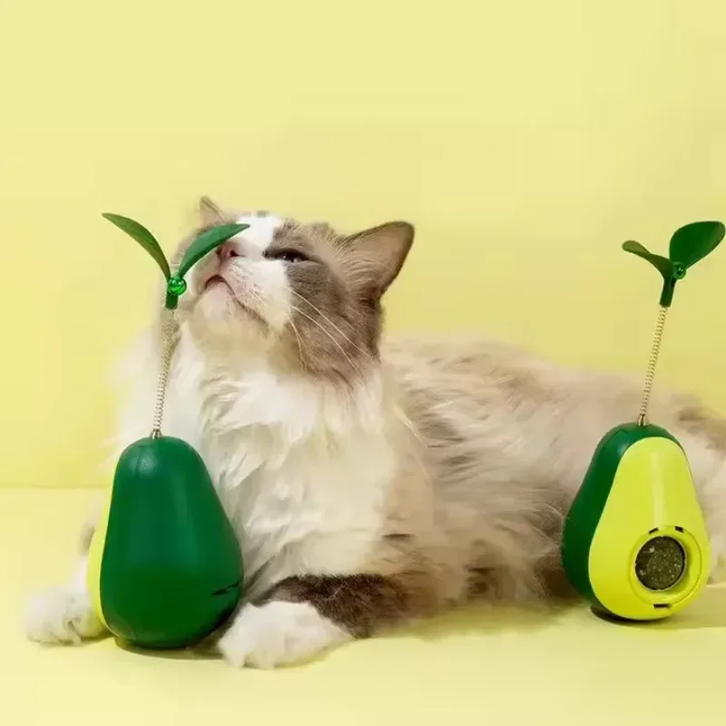 chat qui renifle la feuille sur ressort du jouet avocat pour chat