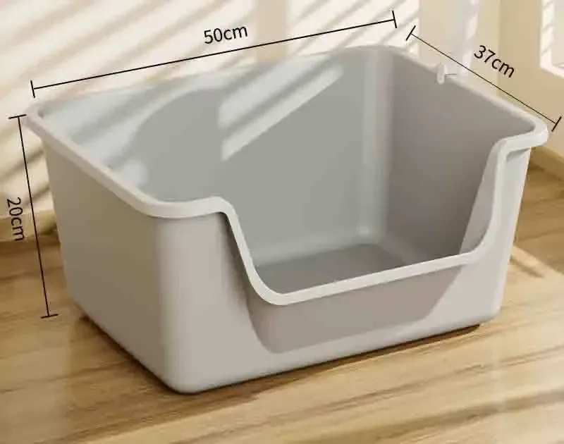 tall back and side walls of the grey litter box