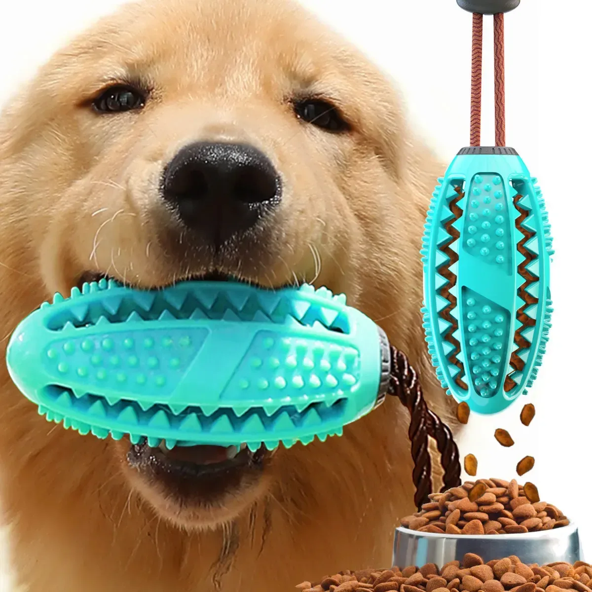 rugby chew toy with rope attached