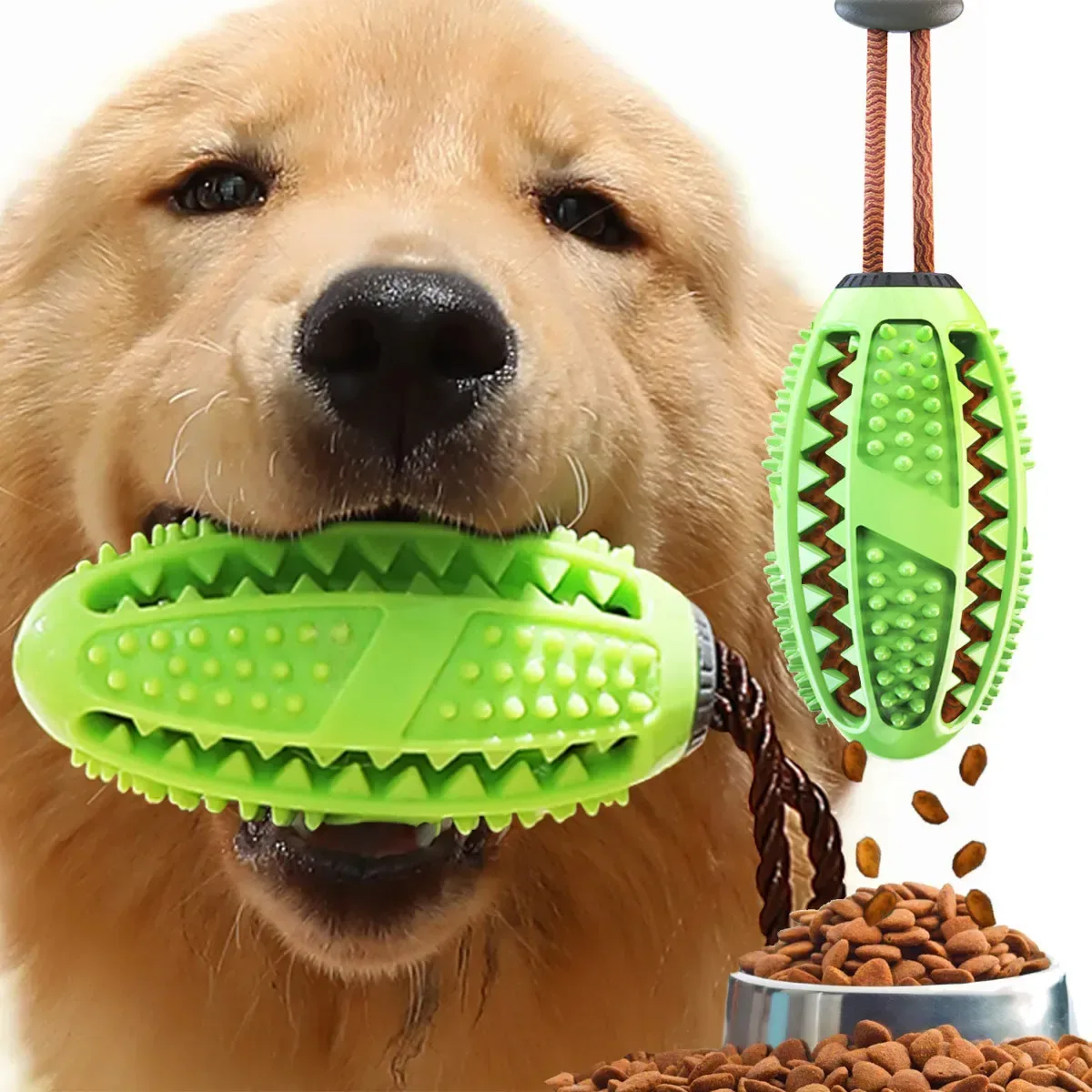 green rugby chew toy in soft rubber