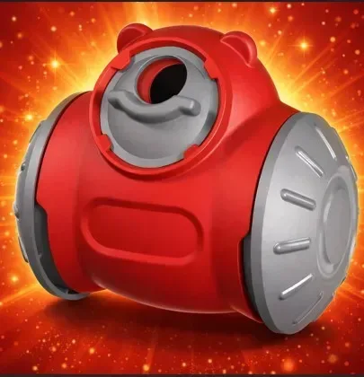 red dog treat tumbler with grey wheels