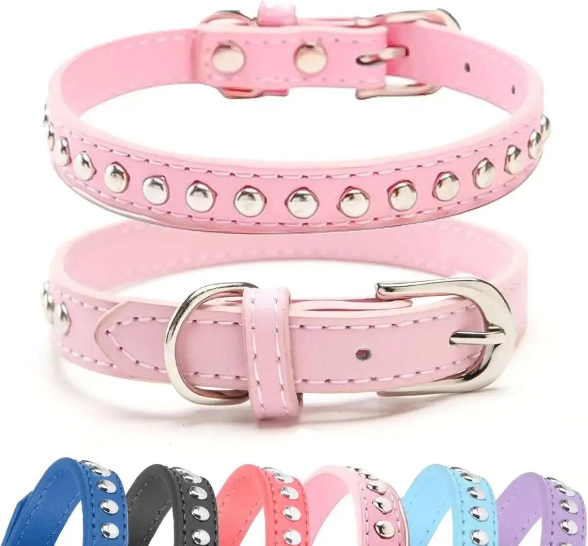 metal pin buckle of the single row studded dog collar