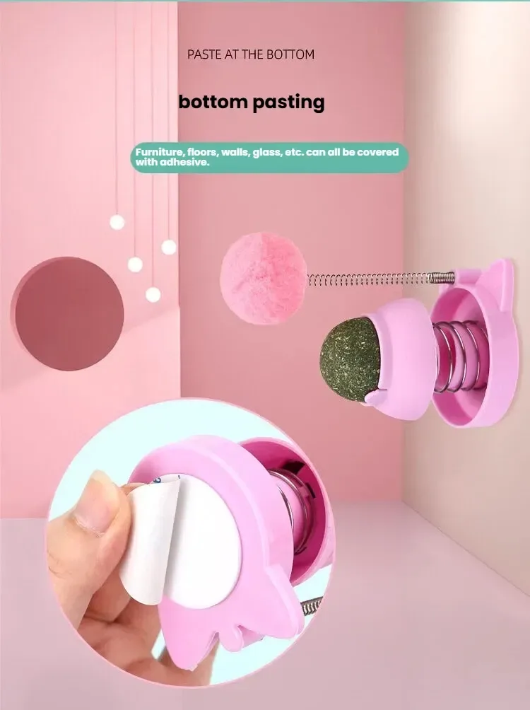 adhesive pad on the base of the catnip ball cat toy