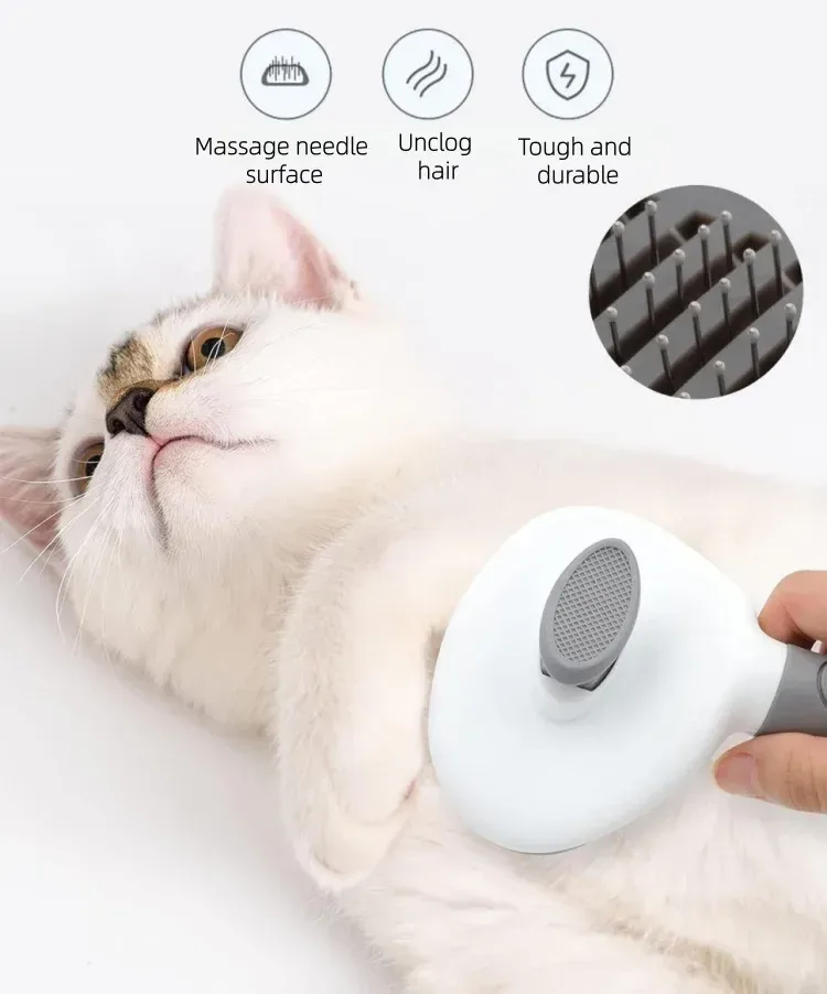 cat enjoying a brush with the self cleaning slicker brush