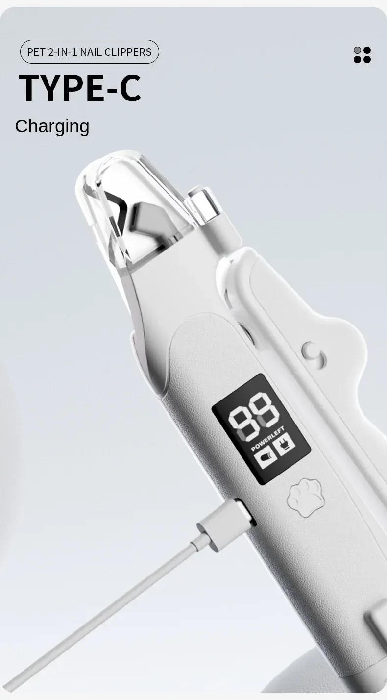 USB Type C charging on the 2 in 1 pet nail clipper