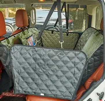 olive green hammock seat cover fitted in a car