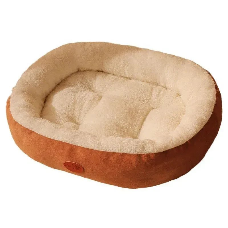 cream faux fur lining of the plush oval dog bed